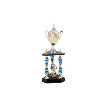 Triple Pillar Blue Football Trophy – 3 Pillar, 1 Level